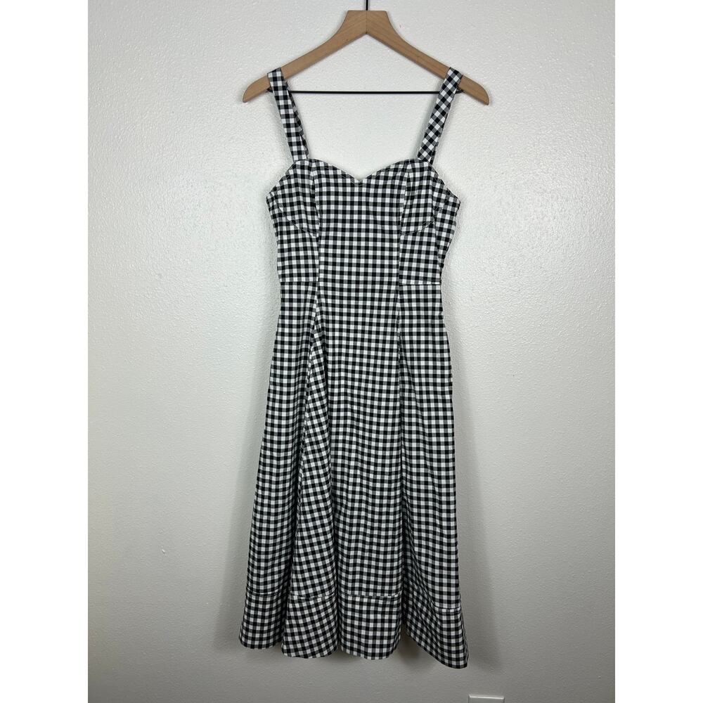 Avec Les Filles Fit and Flare Sweetheart Midi Dress Gingham Sz 2 Classic - Picture 2 of 7